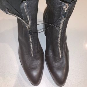 ZARA Leather zip up boots- Black Size 6.5 /37 NWT!